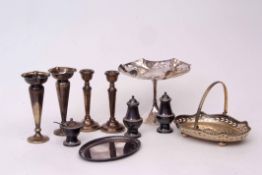 Mixed Lot: electro-plated pedestal bowl with pierced and shaped rim, together with assorted vases,