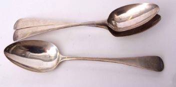 Two plus one various George III Old English pattern table spoons, all initialled (one repaired),
