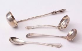 Mixed Lot: George III Old English pattern ladle together with two various Victorian ladles including