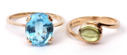 Mixed Lot: two 9ct gold dress rings, blue and green coloured stones (2)