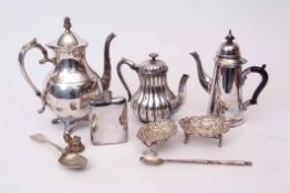 Mixed Lot: three various electro-plated coffee pots, together with a hip flask, knife rests, etc (