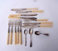 Mixed Lot: six each Victorian ivory handled fish knives and forks with studded square section