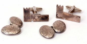 Mixed Lot: pair of silver hallmarked cuff links, plain polished panel design of churches, hallmarked