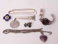 Mixed Lot: hallmarked silver bookmark with butterfly finial, a silver and enamelled badge for "