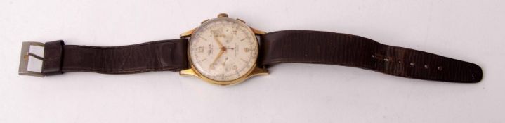 Third quarter of 20th century gold plated two-button chronograph wrist watch, Rone, the 17-jewel
