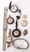 Mixed Lot: crocodile skin mounted pendant watch, Mido, the 15 jewel movement to a signed and