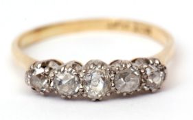 Precious metal 5-stone diamond ring, featuring a line of five graduated old cut diamonds, 0.30ct