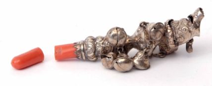 19th century child's combination rattle/teether, of baluster form set with a whistle mouthpiece