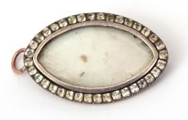 Georgian oval pendant brooch, lozenge shaped, paste set with a vacant glazed central panel, 35 x