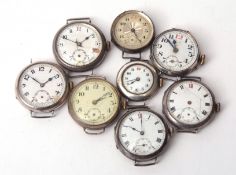 Mixed Lot: eight various early 20th century silver and white metal wrist watches, all of circular