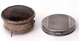 Mixed Lot: Elizabeth II circular silver powder compact with engine turned cover and mirror lined