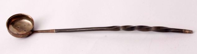 Early 19th century Scottish toddy ladle, the plain polished bowl to a twisted whalebone handle