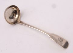 George IV Scottish Fiddle pattern ladle with circular bowl, initialled, length 16cms, weight