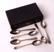 Cased set of six George V coffee spoons, initialled, combined weight approx 87gms, Sheffield 1930,
