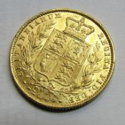 Victorian sovereign dated 1866, shield back