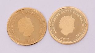 Two 9ct gold medallions, 2012 issue commemorating the 1953 Coronation of Elizabeth II with