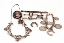 Mixed Lot: hallmarked silver bracelet suspending six drilled coins and a silver good luck