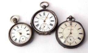 Mixed Lot: three various silver cased open face lever watches including Max Cohen, Waltham, and J