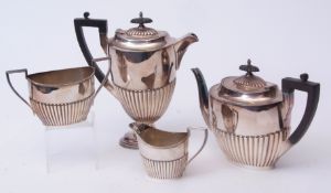 Early 20th century electro-plated four-piece tea service comprising tea pot, hot water pot, sugar