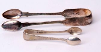 Mixed Lot: small pair of hallmarked sugar tongs together with an electro-plated Fiddle pattern pair,