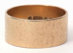 9ct gold wide band wedding ring, hallmarked London 1966, 5.3gms, size S