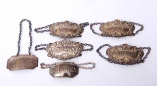 Mixed Lot: decanter labels including a late 18th/early 19th century Madeira rectangular reeded label
