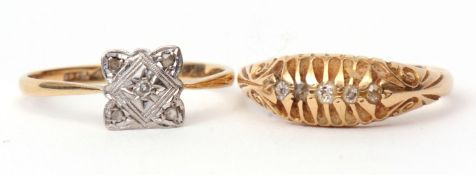 Mixed Lot: early 20th century 18ct gold 5-stone diamond ring, the carved gallery set with 5 small