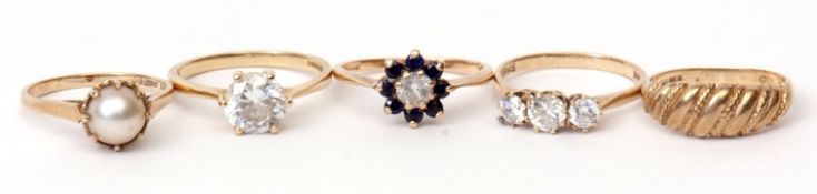 Mixed Lot: cubic zirconia dress ring, stamped 585, together with 4 9ct gold hallmarked dress