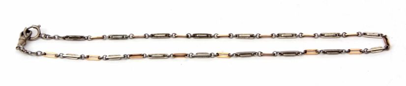 20th century unmarked fancy link watch chain set with snap and swivel, length 43cms