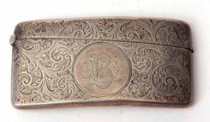 Late Victorian calling card case of rectangular form with all over engraved scrolling foliate detail