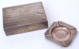 Mixed Lot: George V table cigarette box of hinged rectangular form with stripe engraved decoration