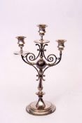 Early 20th century electro-plated three-light candelabra with three urn shaped sconces over flared