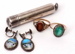 Mixed Lot: silver cheroot holder, hallmarked Birmingham 1919, pair of vintage sterling and butterfly