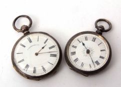 Mixed Lot: Swiss silver cased open face cylinder fob watch, frosted gilt and jewelled movement