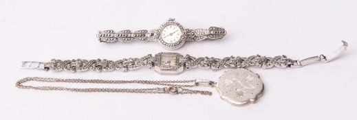 Mixed Lot: Silver and marcasite set ladies cocktail watch, Rone, together with a further base