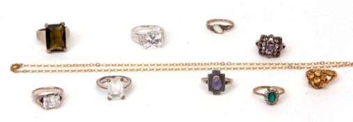 Mixed Lot: 9ct stamped ring, two white metal rings and six other dress rings, together with a gilt