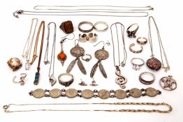 Mixed Lot: mainly white metal jewellery to include an American 5c coin earrings, chains, rings,