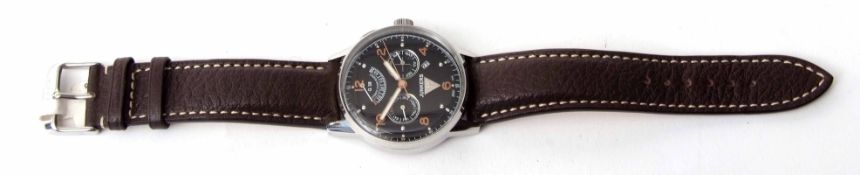 Modern German stainless steel single button chronograph watch, Junkers, G38, 6960/0758, the 26-jewel
