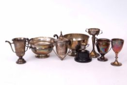 Mixed Lot: various hallmarked silver and white metal trophy cups (conditions vary throughout) (one