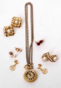Mixed Lot: to include a modern gilt metal fob watch and various earrings
