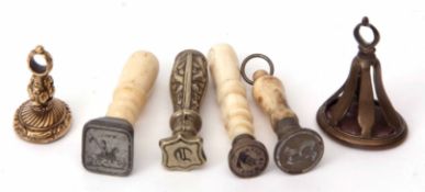 Mixed Lot: four various small hand seals, all with engraved and/or initialled matrices, together