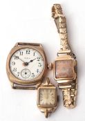 Mixed Lot: Swiss 18K ladies wrist watch together with two further gold plated wrist watches