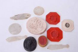 Mixed Lot: three various intaglios, three various wax seal impressions and five various mother of