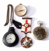 Mixed Lot: nickel faced open face keyless pocket watch with 15 jewel movement and black Arabic