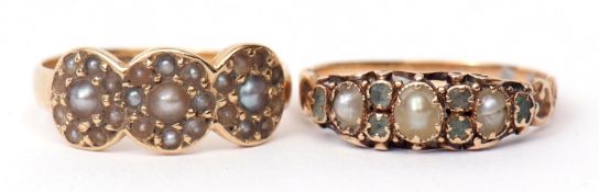 Mixed Lot: two antique seed pearl rings, one 18ct, hallmarked Chester 1908, the other unmarked