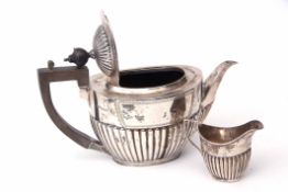 Mixed Lot: George V tea pot of half fluted oval form with hinged and domed cover (repaired),