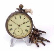 Late 19th century silver cased open face keyless lever watch, Allen & Daws - Norwich, 27863, the