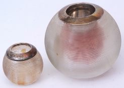 Victorian silver mounted and clear glass spherical match-striker of typical globular form with