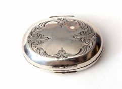 Late 19th century Dutch snuff box of hinged oval form, the covers with engraved foliate detail and