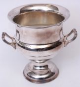 Late 20th century silver on copper wine cooler of urn form with applied side handles and
